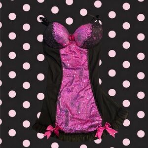 Purple and Black Sequin Lingerie Dress 💜🌀